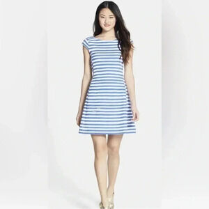 Lilly Pulitzer Briella White/Blue Stripped Cap Sleeve Stretch Dress SZ S